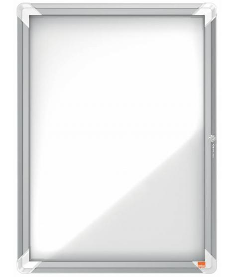 Nobo Vitrina para 4 Hojas A4 con Superficie Blanca Magnetica - 532x692x37mm - Puerta de Cristal de Seguridad - Marco de