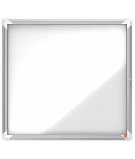 Nobo Vitrina para 6 Hojas A4 - Superficie Blanca Magnetica - Puerta de Cristal de Seguridad - Marco de Aluminio - Color Blanco