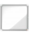 Nobo Vitrina para 6 Hojas A4 - Superficie Blanca Magnetica - Puerta de Cristal de Seguridad - Marco de Aluminio - Color Blanco