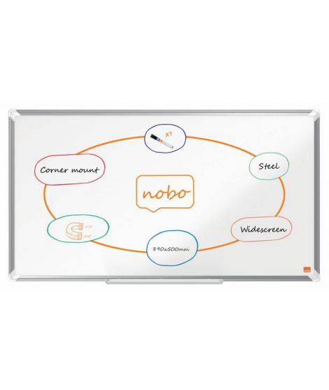 Nobo Premium Plus Pizarra Magnetica de Acero Lacado Panoramica 890x500mm - Montaje en Esquina - Blanco