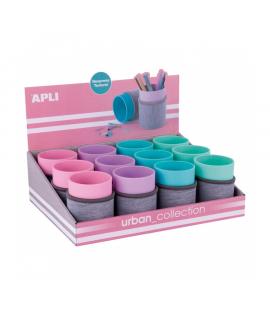Apli Urban Collection Expositor de 12 Cubiletes con Funda de Neopreno - Medidas 105x80mm - Colores Surtidos