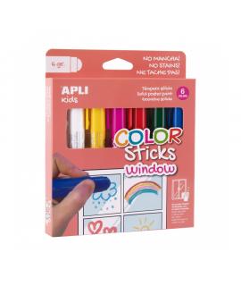 Apli Kids Color Sticks Window Pack 6 Temperas Solidas 6gr - Especiales para Dibujar y Pintar sobre Cristales - Facil Limpieza - 