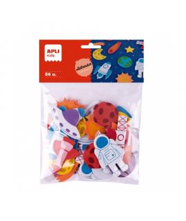 Apli Kids Bolsa de 56 Formas de Goma EVA Adhesivas Tematica Espacio - 14 Diseños Diferentes - Medidas de 3 a 6cm - Colores