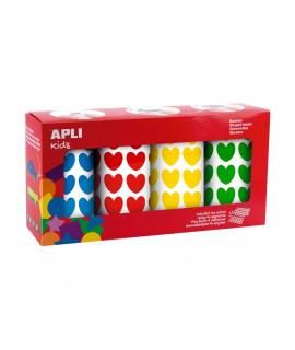 Apli Kids Pack de 4 Rollos de Gomets Corazon - 7.080 Gomets en Total - Adhesivo Base Agua - Libre de Disolventes - Materiales 10