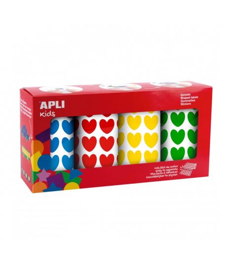 Apli Kids Pack de 4 Rollos de Gomets Corazon - 7.080 Gomets en Total - Adhesivo Base Agua - Libre de Disolventes - Materiales 10