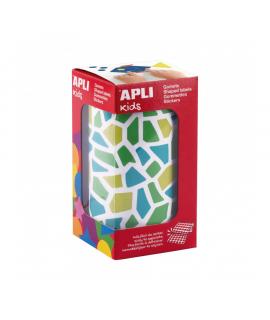 Apli Kids Rollo de 2460 Gomets Mosaico - Adhesivo Base Agua - Libre de Disolventes - Materiales 100% Reciclables - Colores Azul,