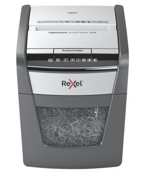 Rexel Optimum AutoFeed 50X Destructora Automatica de Corte en Particulas- 20L - Alimentacion Automatica 50 hojas - Ranura Manual