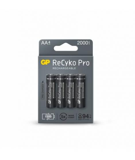 GP ReCyko Pro Pack de 4 Pilas Recargables 2100mAh AA 1.2V - Precargadas - Ciclo de Vida: Hasta 1.500 Veces