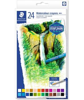 Staedtler Crayones Acuarelables 223 Pack de 24 Lapices de Cera - Facil de Mezclar - Extremadamente Opacos - Colores Surtidos