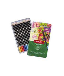 Derwent Academy Pack de 12 Lapices de Colores de Gran Calidad - Transferencia de Color Perfecta - Cuerpos de Madera Natural - Co