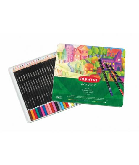 Derwent Academy Pack de 24 Lapices de Colores de Gran Calidad - Transferencia de Color Perfecta - Cuerpos de Madera Natural - Co