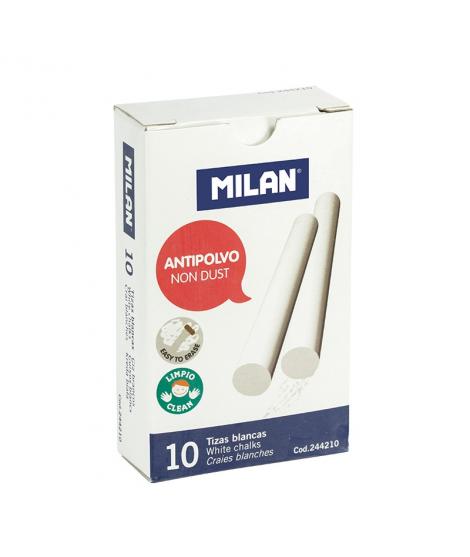 Milan Pack de 10 Tizas de Carbonato de Calcio - Redondas - Antipolvo - No Contienen Caseina ni Yeso - Color Blanco