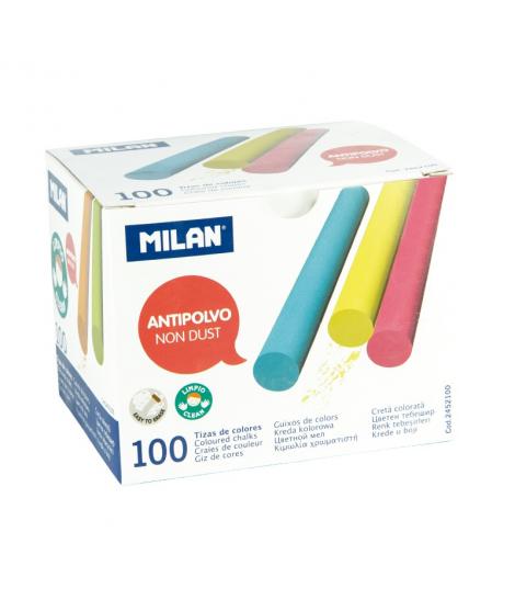 Milan Pack de 100 Tizas - Redondas - Antipolvo - No Contienen Caseina ni Yeso - Colores Surtidos