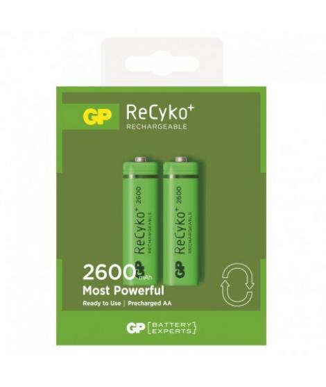 GP ReCyko Pack de 2 Pilas Recargables 2600mAh AA 1.2V - Precargadas - Ciclo de Vida: Hasta 1.000 Veces