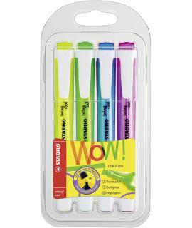 Stabilo Swing Cool Pack de 4 Marcadores Fluorescentes - Cuerpo Plano - Punta Biselada - Trazo entre 1 y 4mm - Tinta con Base de 