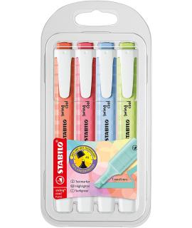 Stabilo Swing Cool Pastel Pack de 4 Marcadores Fluorescentes - Cuerpo Plano - Punta Biselada - Trazo entre 1 y 4mm - Tinta con B