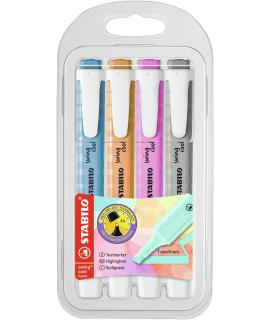 Stabilo Swing Cool Pastel Pack de 4 Marcadores Fluorescentes - Cuerpo Plano - Punta Biselada - Trazo entre 1 y 4mm - Tinta con B