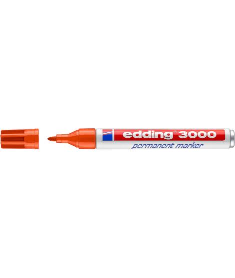 Edding 3000 Rotulador Permanente - Punta Redonda de 1.5mm - Trazo entre 1.5 y 3mm - Recargable - Secado Rapido - Color Naranja