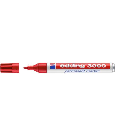 Edding 3000 Rotulador Permanente - Punta Redonda de 1.5mm - Trazo entre 1.5 y 3mm - Recargable - Secado Rapido - Color Rojo