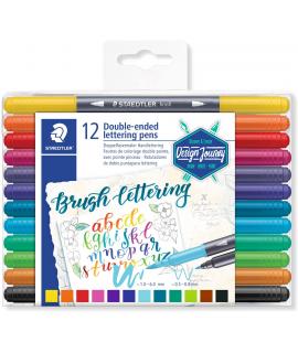 Staedtler 3004 Pack de 12 Rotuladores de Doble Punta para Lettering - Colores Surtidos