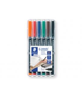 Staedtler Lumocolor 317 Pack de 6 Rotuladores Permanentes - Punta Media Redonda - Trazo 1mm Aprox - Capuchon con Clip - Secado R