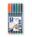 Staedtler Lumocolor 318 Pack de 6 Rotuladores Permanentes - Punta Fina Redonda - Trazo 0.6mm - Capuchon con Clip - Secado Rapido