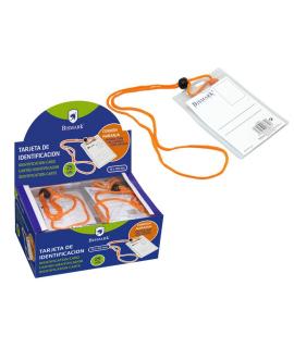 Bismark Portanombres Vertical con Cordon - Rapida Sustitucion de la Etiqueta - Tarjeta Incluida - Color Naranja, Transparente