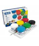 Milan Pack de 6 Botes de Tempera 40ml + 1 Pincel Serie 101 - Secado Rapido - Mezclable - Colores Surtidos