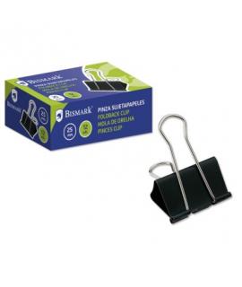 Bismark Pack de 12 Pinzas Sujetapapeles Metalicas de 25mm - Pala Abatible - Color Negro