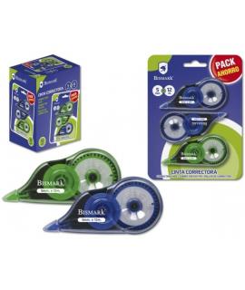 Bismark Pack de 3 Cintas Correctoras 5mm x 12m - Cuerpo Transparente - Forma Ergonomica