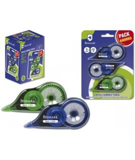 Bismark Pack de 3 Cintas Correctoras 5mm x 12m - Cuerpo Transparente - Forma Ergonomica