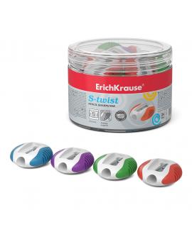 Erichkrause S-Twist - Sacapuntas de Plastico con Bordes de Goma Antideslizantes - Orificio de 8mm - Cuchilla en Forma de Espiral