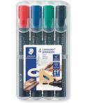 Staedtler Lumocolor 352 Pack de 4 Marcadores Permanentes - Secado Rapido - Practico Estuche de Sobremesa - Colores Rojo, Azul, V