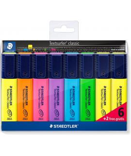 Staedtler Textsurfer Classic 364 Pack de 8 Marcadores Fluorescentes - Punta Biselada 1 - 5mm Aprox - Secado Rapido - Colores