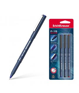 Erichkrause Pack de 3 Boligrafos F-15 - Trazo Fino de 06mm - Tinta en Colores Azul, Negro y Rojo - Color Del Cuerpo Opaco Redond