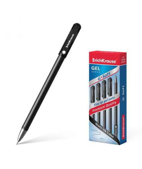 Erichkrause Boligrafo de Gel G-Soft - Revestimiento Soft Touch - Punta Fina de Tipo Aguja - Tinta de Secado Rapido - Color Negro