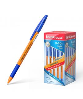 Erichkrause Boligrafo R-301 Stick&Grip - Cuerpo Hexagonal Naranja - Punta de 0.7mm - Tinta de Secado Rapido - Color Azul