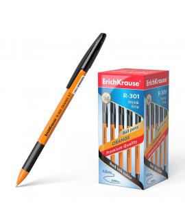 Erichkrause Boligrafo R-301 Stick&Grip 0.7 - Cuerpo Naranja con Agarre de Goma - Tinta de Secado Rapido - Color Negro