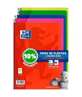 Oxford Classic Pack de 5 Cuadernos Espiral Formato Folio Cuadriculado 4x4mm - 80 Hojas - Tapa de Plastico - Colores Vivos Surtid