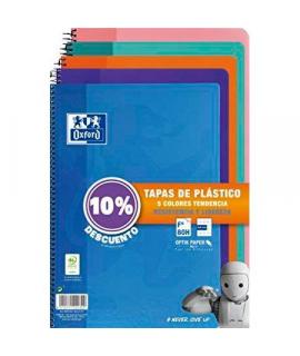 Oxford Classic Pack de 5 Cuadernos Espiral Formato Folio Cuadriculado 4x4mm - 80 Hojas - Tapa de Plastico - Colores Tendencia Su