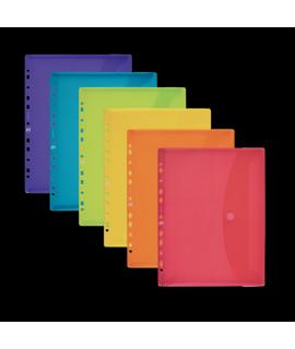 Oxford A4 Carpeta Plastico Flexible Translucido - Sobre Multitaladro con Velcro - Tamaño A4 - Colores Surtidos