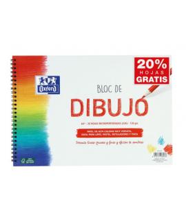 Oxford Bloc de Dibujo Escolar Espiral Formato A4+ Liso - 20 Hojas Microperforadas 130gr Color natural - Papel de Superfície Rugo