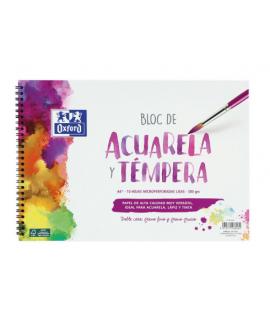 Oxford Bloc de Acuarela y Tempera Escolar Espiral Formato A4+ Liso - 10 Hojas Microperforadas 300gr Color natural - Papel de Dob