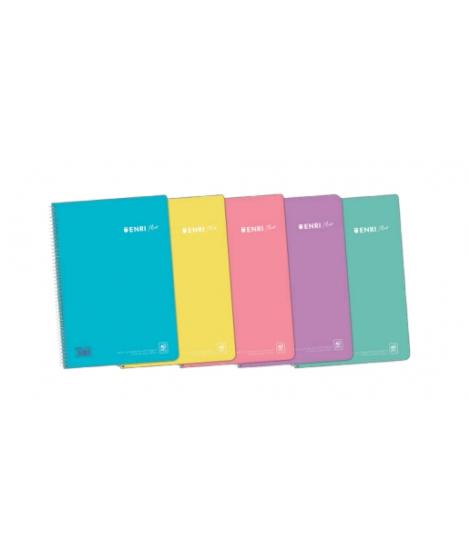 Enri Plus Cuaderno Espiral Formato Folio Cuadriculado 4x4mm - 80 Hojas 90gr con Margen - Cubierta de Plastico - Colores Pastel S