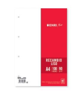 Enri Plus Recambio Formato A4 - Liso 4 Taladros - 100 Hojas 90gr