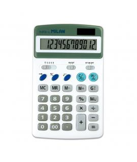 Milan Calculadora 12 Digitos - 3 Teclas de Memoria - Raiz Cuadrada y Calculo de Margenes - Apagado Automatico - Color Blanco