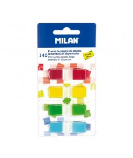 Milan Bloc de 140 Puntos de Pagina de Colores Transparentes - Plastico - Removibles - Medidas 45mm x 12mm - Colores Surtidos