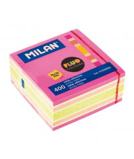 Milan Bloc de 400 Notas Adhesivas Fluo - Removibles - 76mm x 76mm - Colores Surtidos