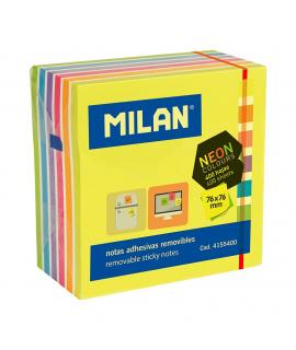 Milan Bloc de 400 Notas Adhesivas Neon - Removibles - 76mm x 76mm - Colores Surtidos
