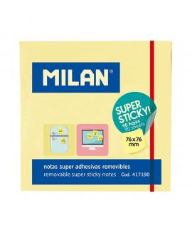 Milan Bloc de 90 Notas Super Adhesivas - Removibles - Mayor Permanencia - 76mm x 76mm - Color Amarillo Claro